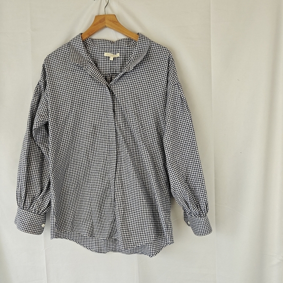 Ann Mashburn Mirabella Brushed Flannel Button Up Shirt In Navy/Ivory Gingham SM - Picture 7 of 14